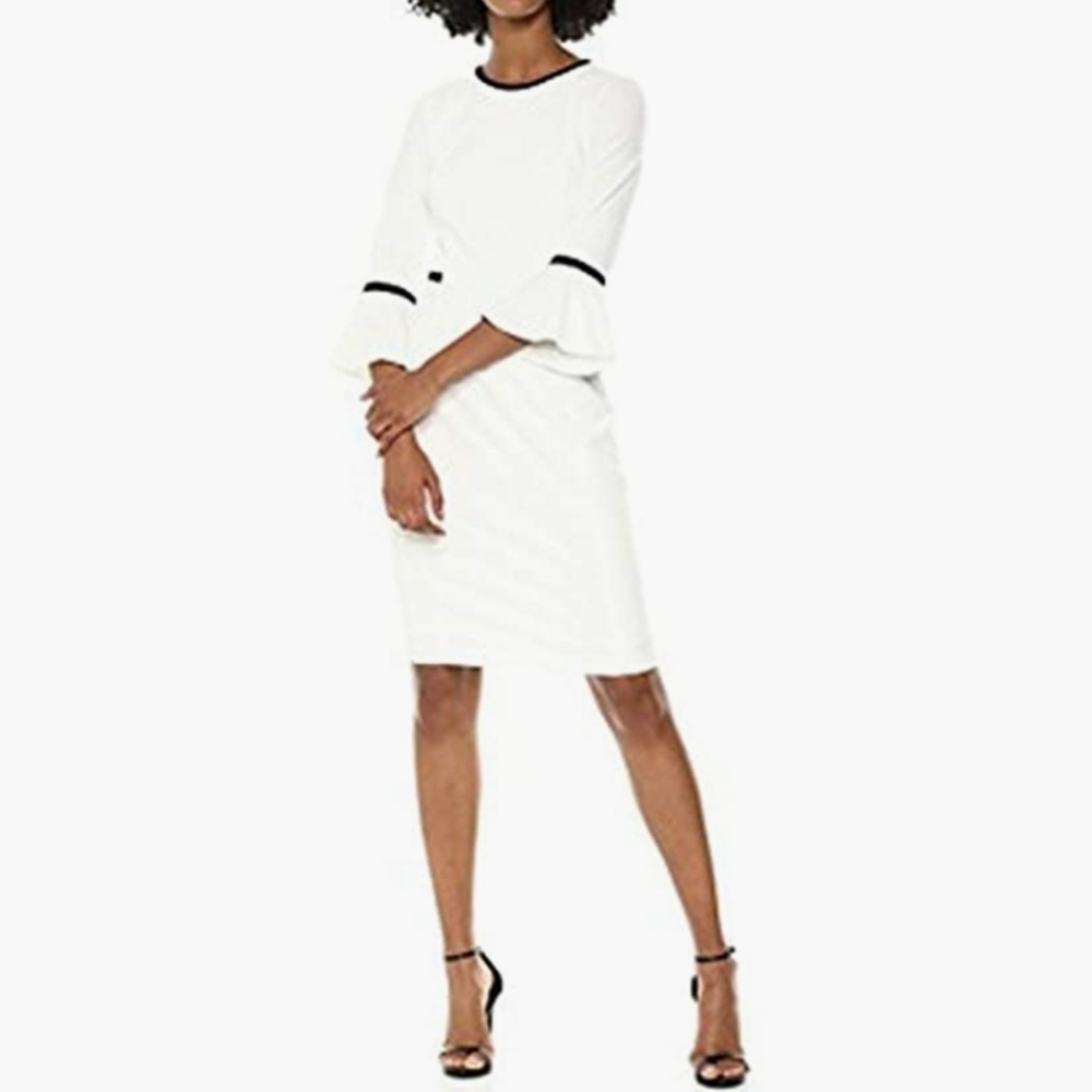 Calvin Klein Bell Sleeve Contrast Piping Dress